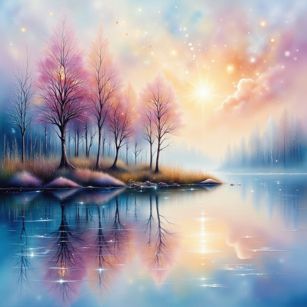 Surreal Dreamscape Reflection in Pastel Colors