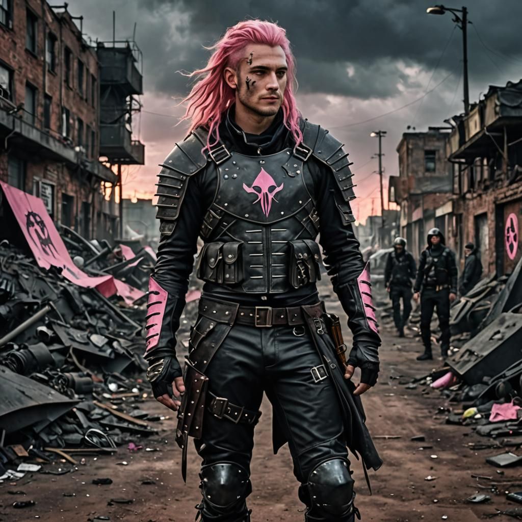 Post-Apocalyptic Pink-Haired Leader in Ridley Scott Style