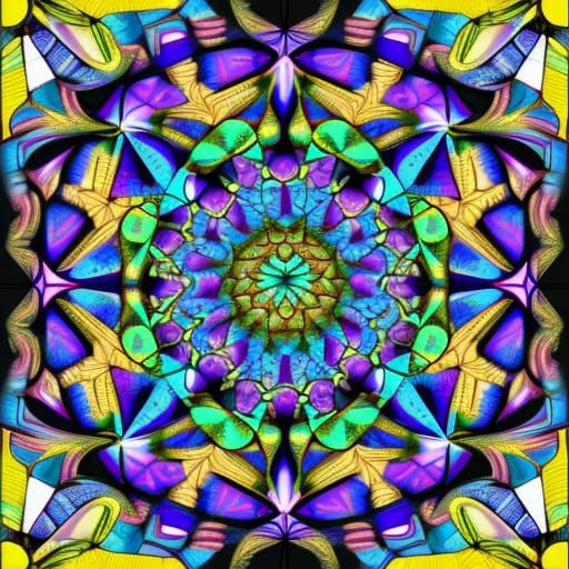 Fractal Zentangle: Kaleidoscope in Stained Glass Style