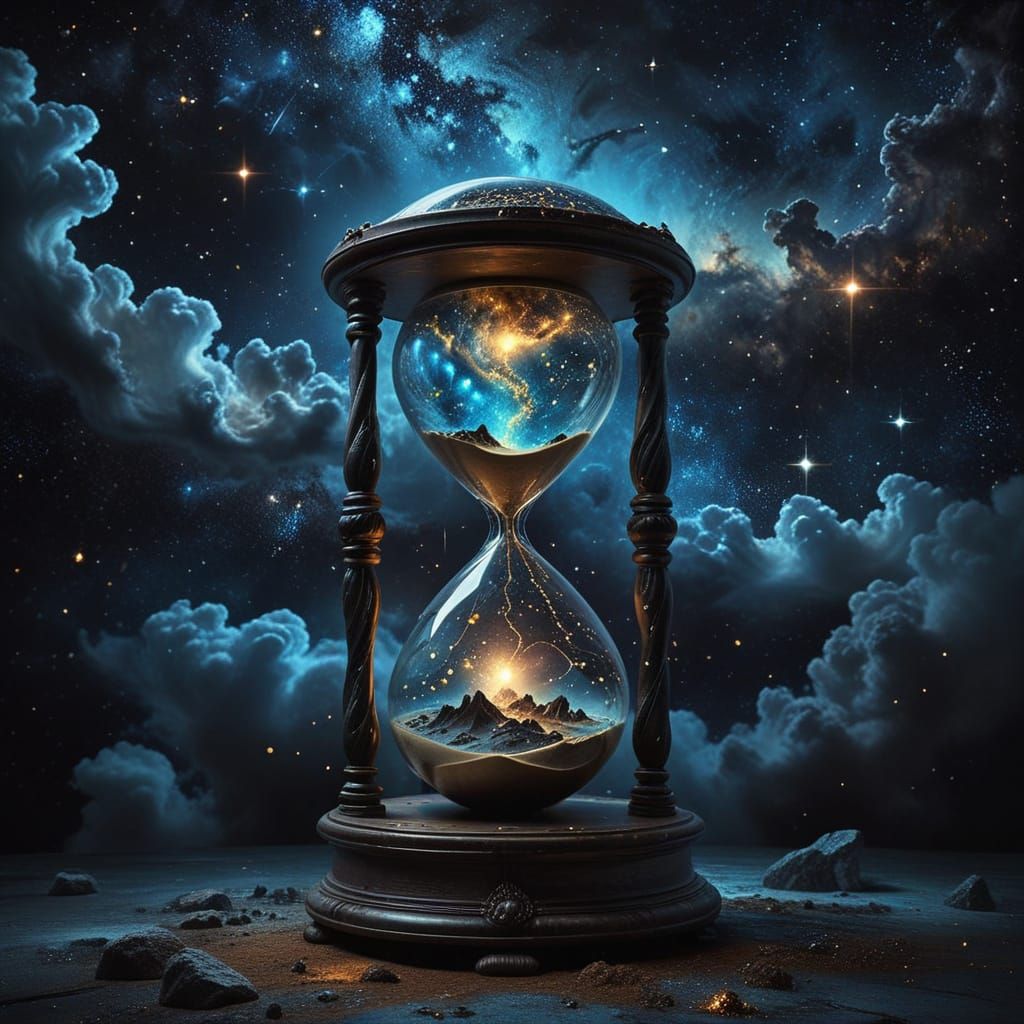 Celestial Hourglass Holding Miniature Universes