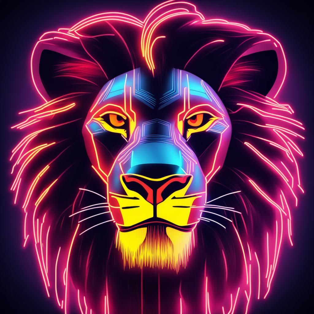 Neon Cyberpunk Lion King Portrait