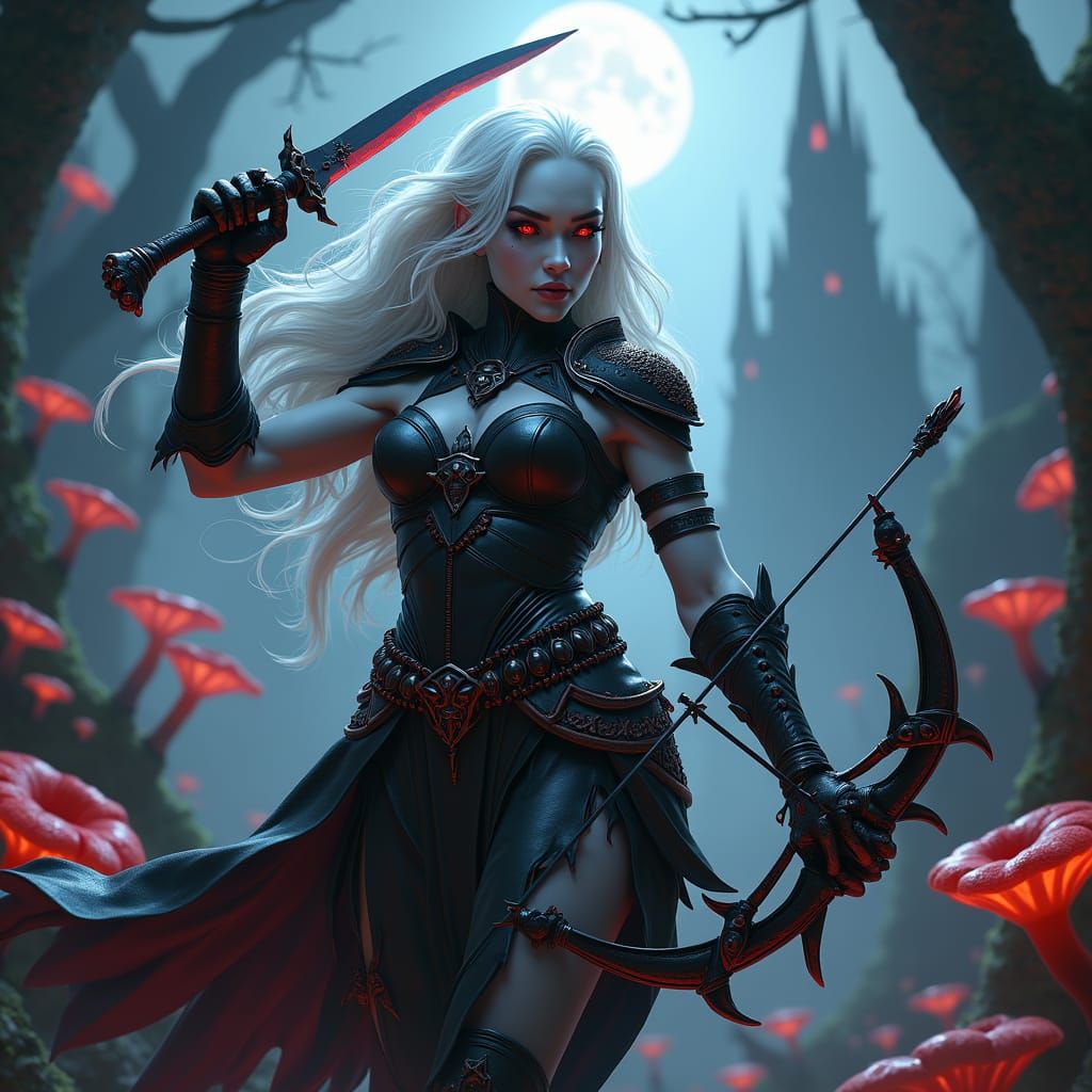 Drow Warrior in Fungal Cavern: Fantasy Concept Art