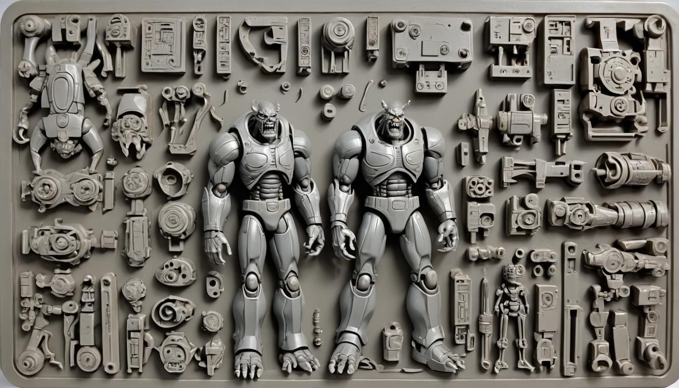 Retro Movie Monster Model Kit Sprue in Syd Mead Style