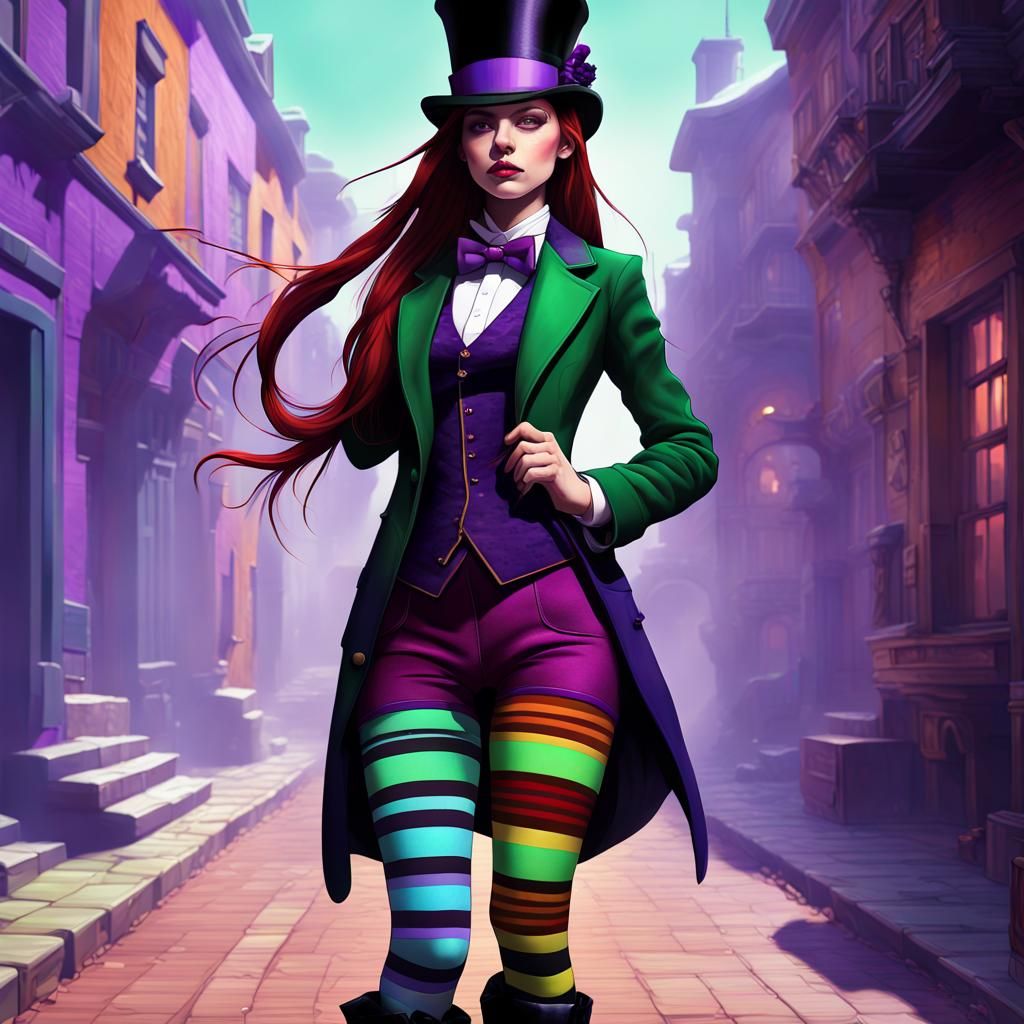 Red-Haired Woman in Patchwork Top Hat