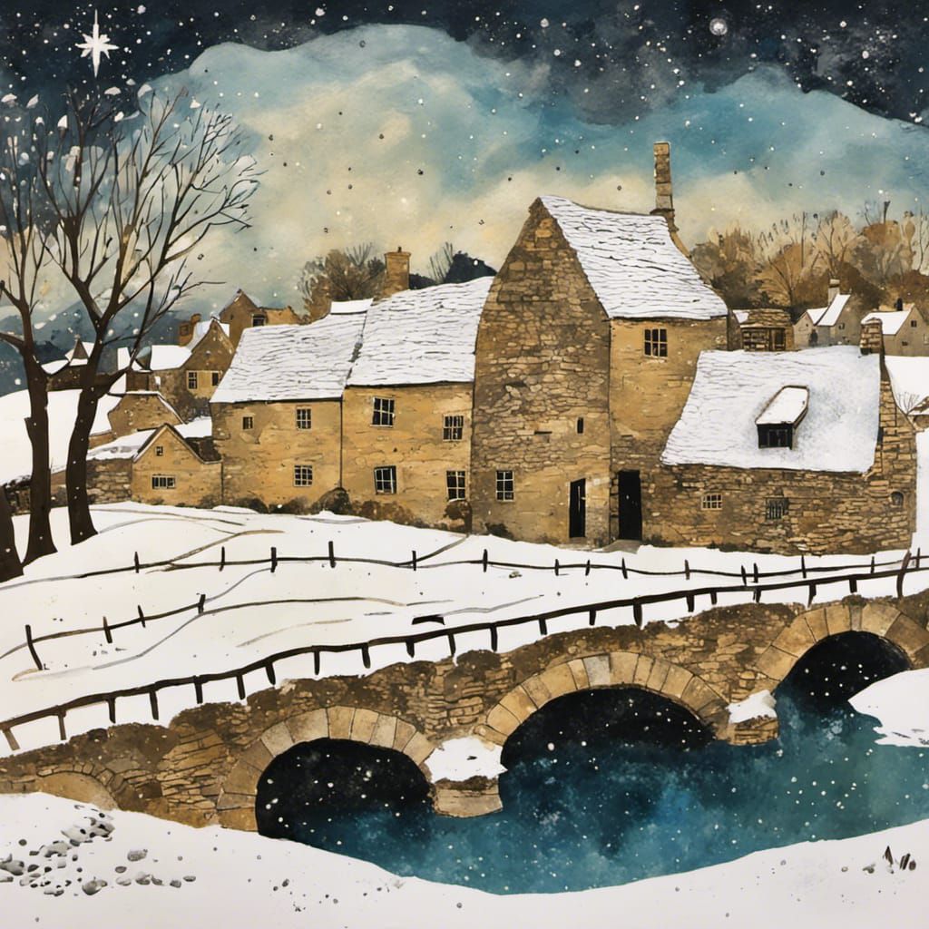 Cotswolds Water Mill in Winter Collage