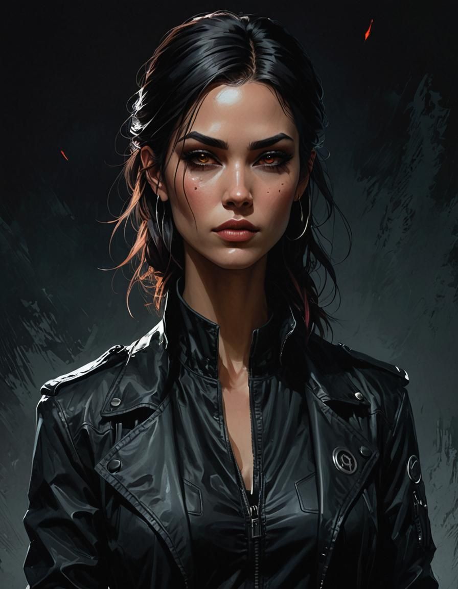 Cyberpunk Woman in Black Jacket: Detailed 3D Portrait