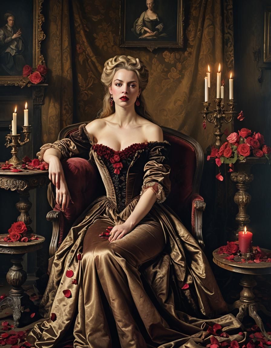 Melancholic Femme Fatale in Decaying Opulence