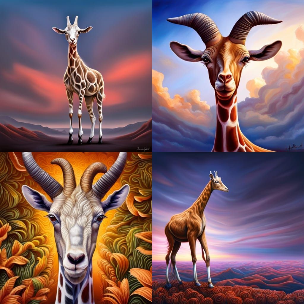 Surreal Goat-Giraffe Hybrid in Hyperrealistic Style