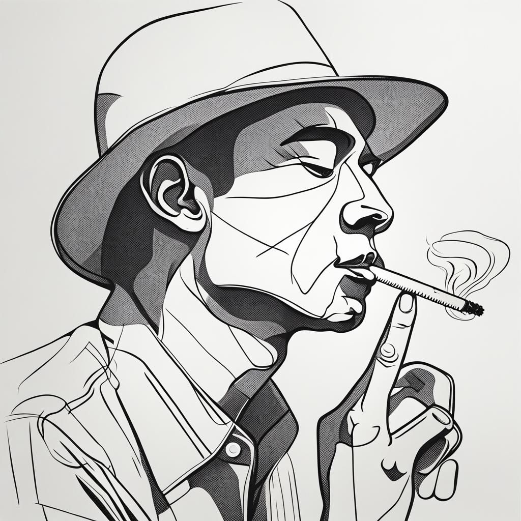 Minimalist Line Drawing of a Person Smoking