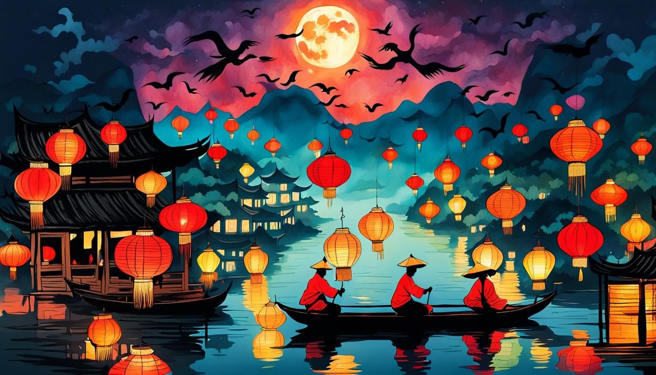 Magical Lantern Festival in Vietnam: Cel-Shaded Style