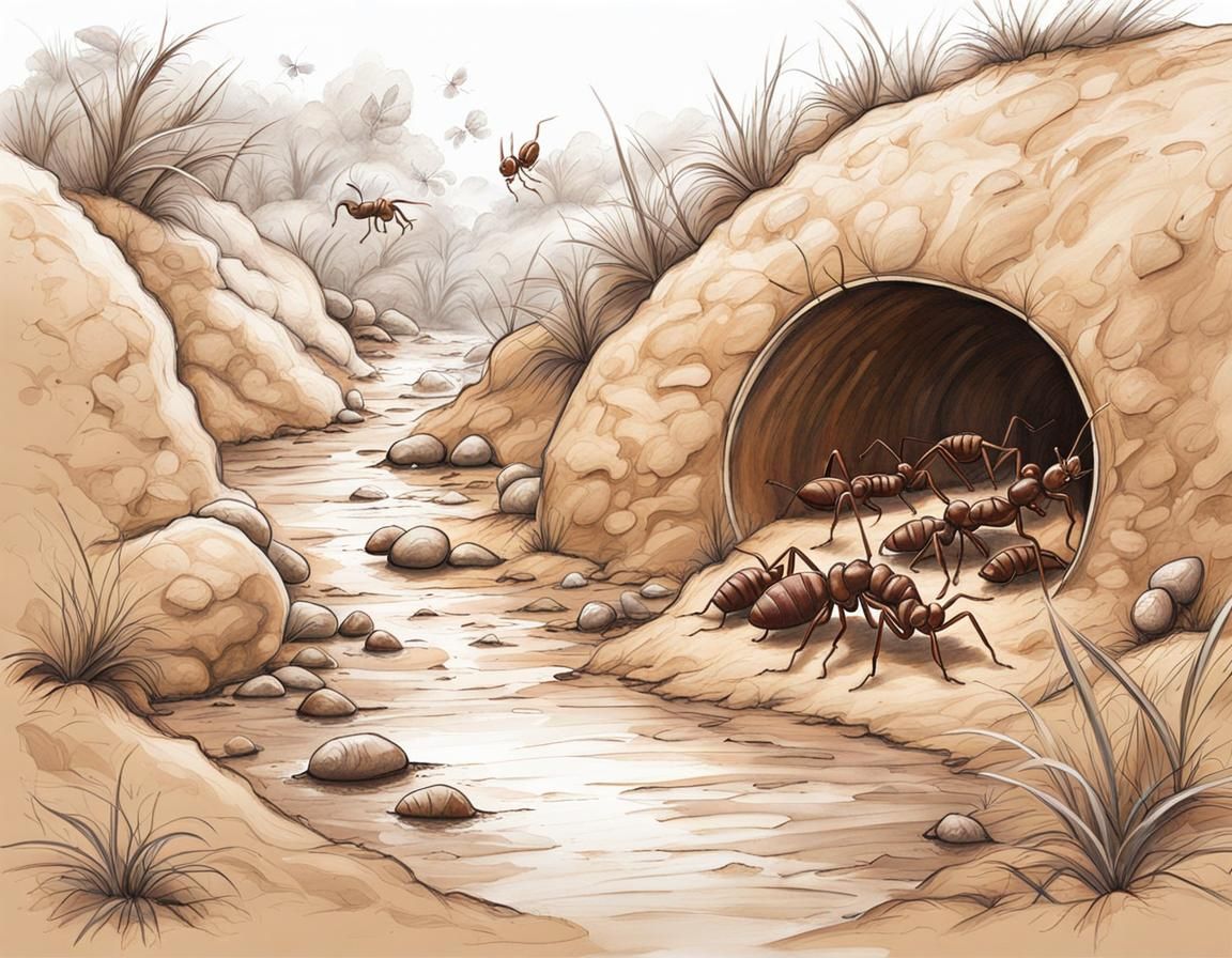 Detailed Hand-Drawn Ant Colony Schematic