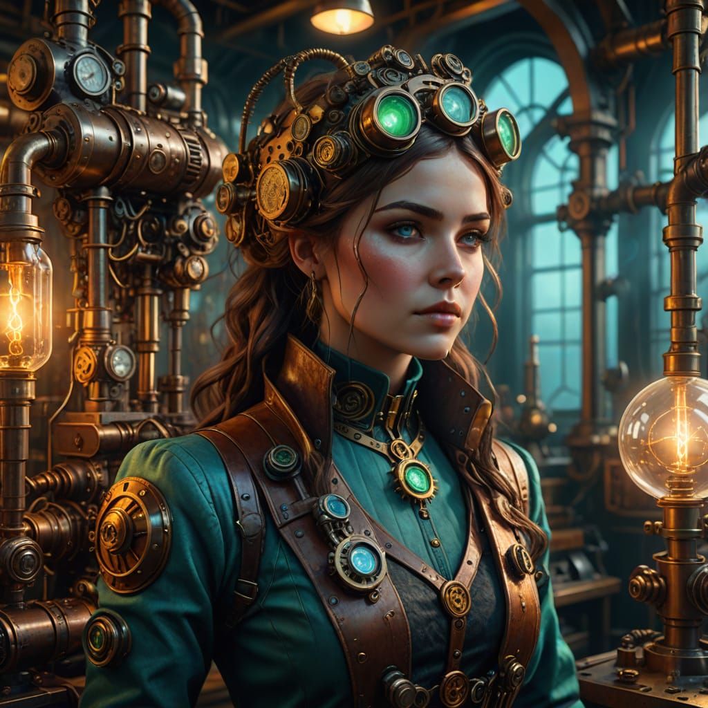 Steampunk Goddess Radiates Beauty in a Futuristic Laboratory