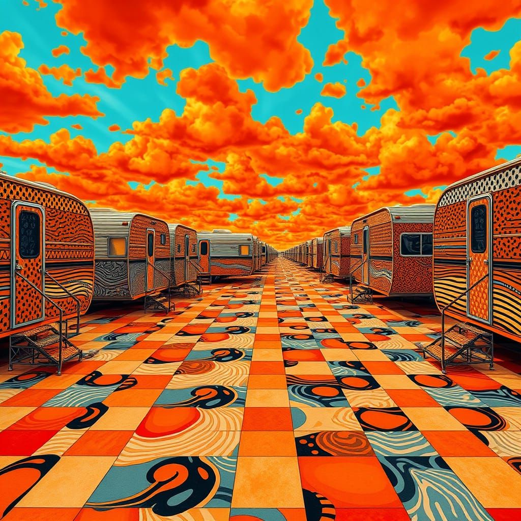 Orange Trailer Park with Geometric Tessellations