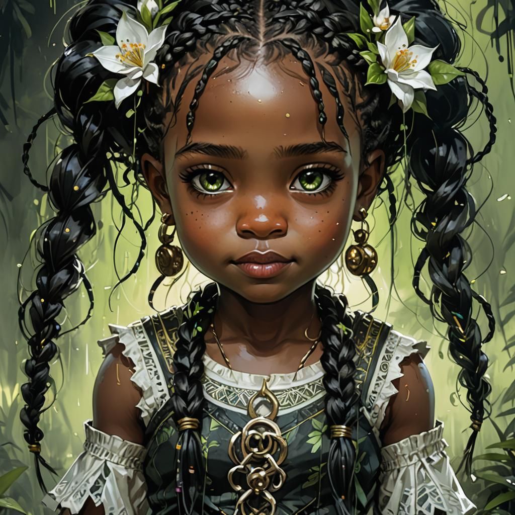 African American Chibi Toddler Portrait in Watercolor