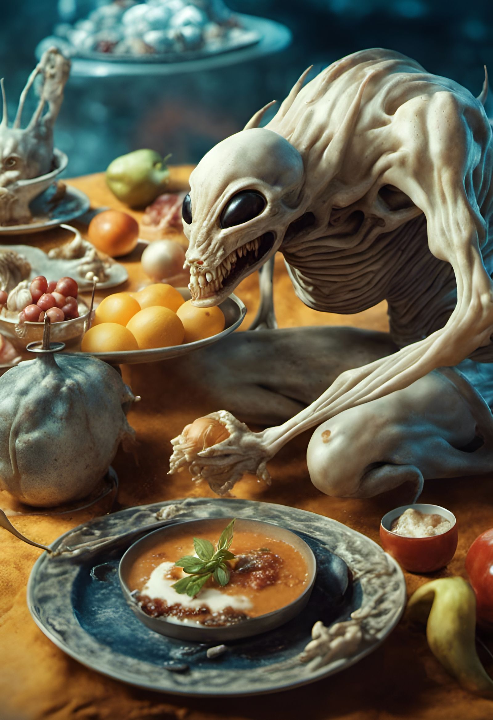 Bizarre Feast of Futuristic People in Hyperrealistic Detail