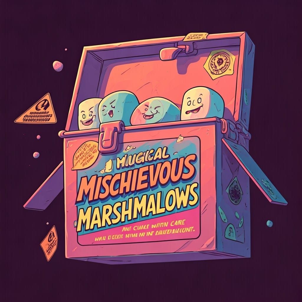 Mischievous Marshmallows Box Art in Comic Style