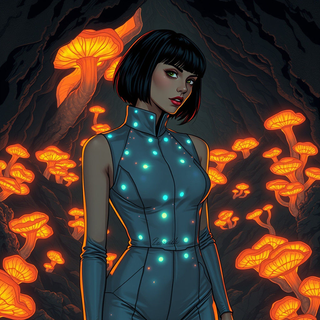 Bioluminescent Jumpsuit in Subterranean Bauhaus Dreamscape