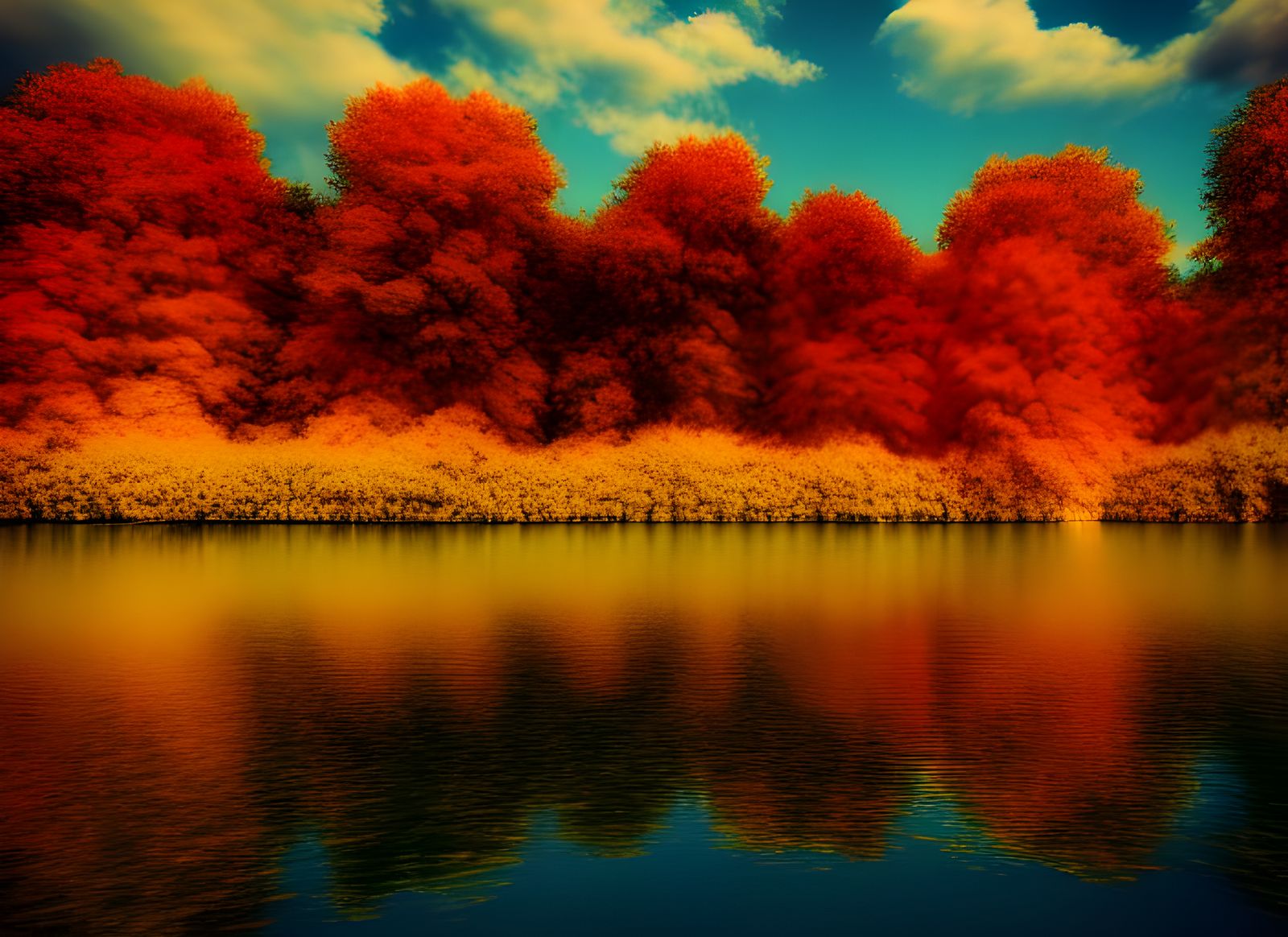 Surreal Autumn Lake Digital Illustration