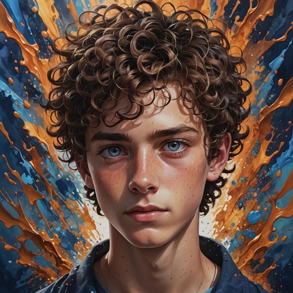 Hyperrealistic Portrait of Boy with Blue Eyes