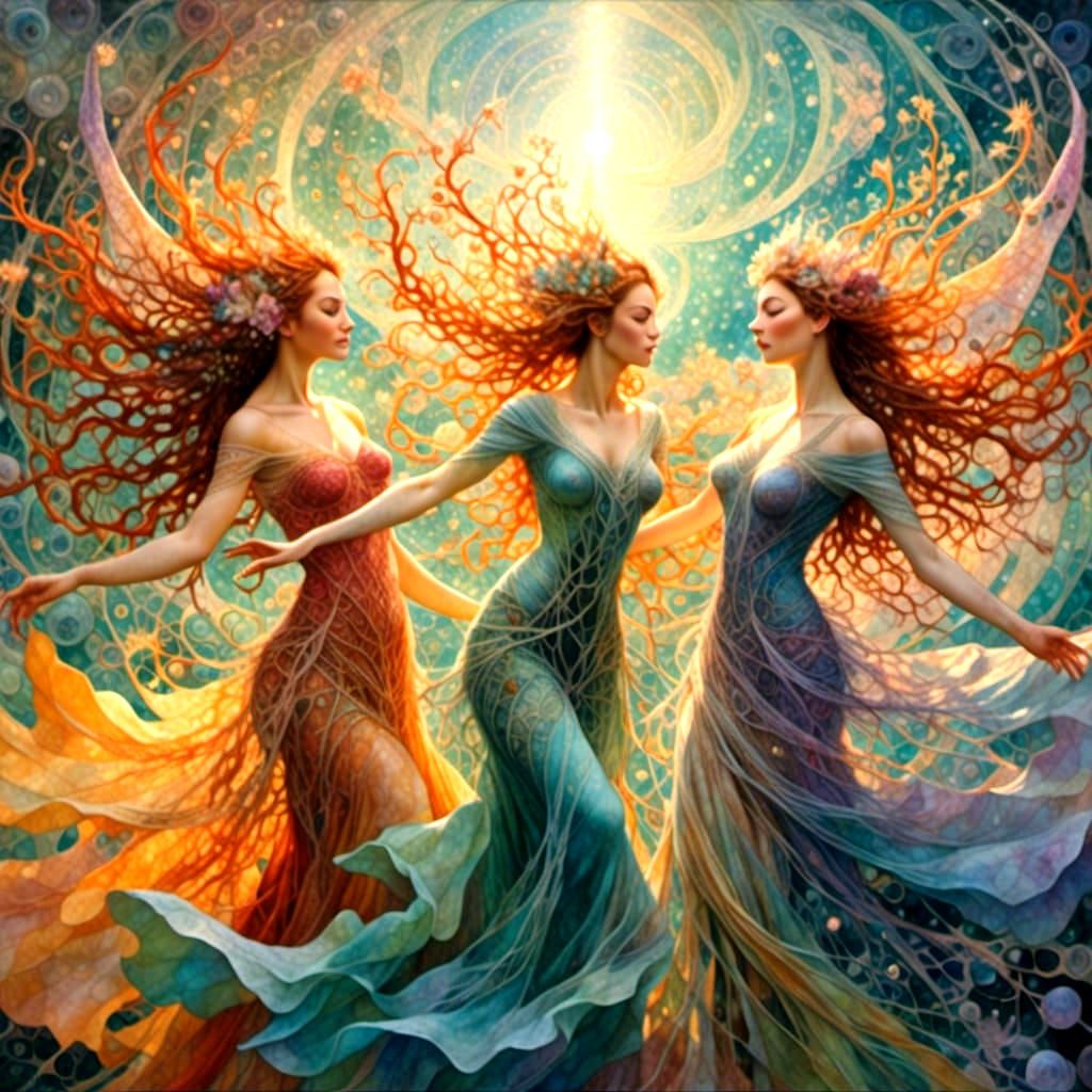 Ethereal Spirits Dance in Starry Surrealist Web