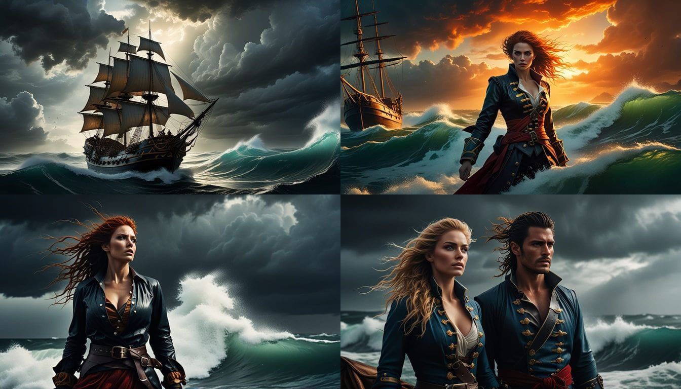 Fierce Female Pirate Defies Stormy Seas
