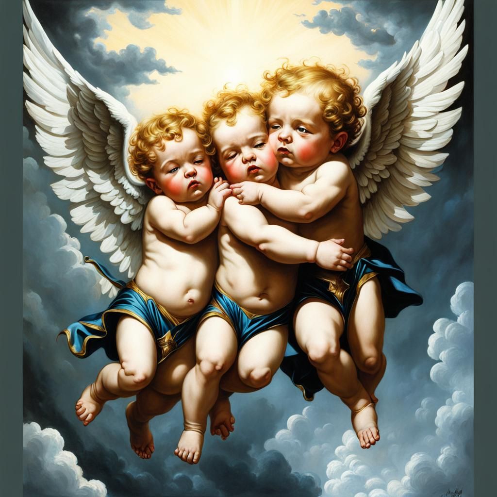 Sad Superhero Cherubs: Hyperrealistic Concept Art