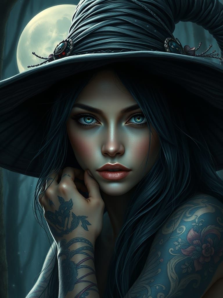 Cyberpunk Gothic Witch in a Moonlit Forest