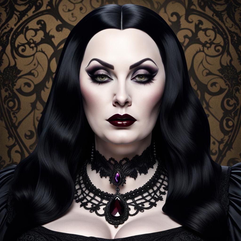 Plus-Size Morticia Addams in Art Nouveau Style