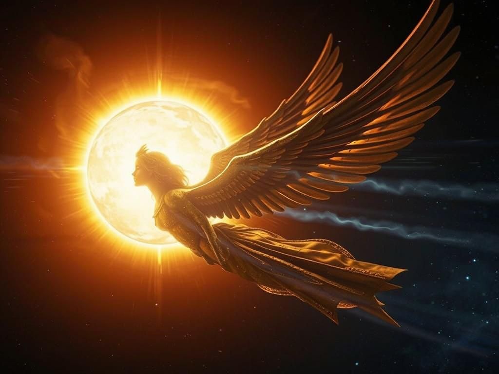 Angel Soaring Through Space in Space Odyssey Style