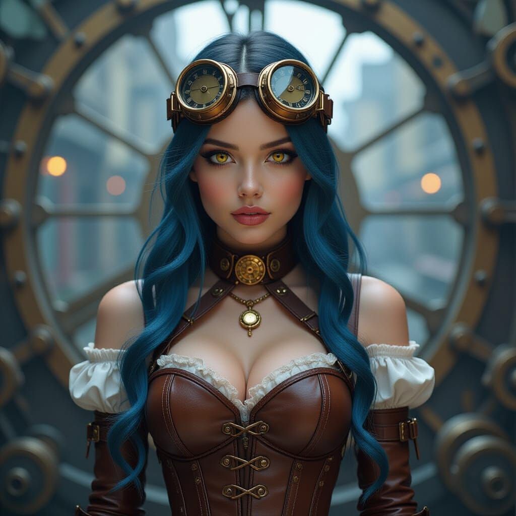 Steampunk Girl in Victorian London, Hyperrealistic Style