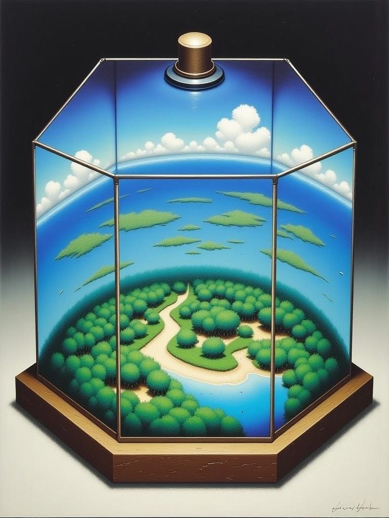 Hexagonal Glass Container Holding 16-bit Landscape