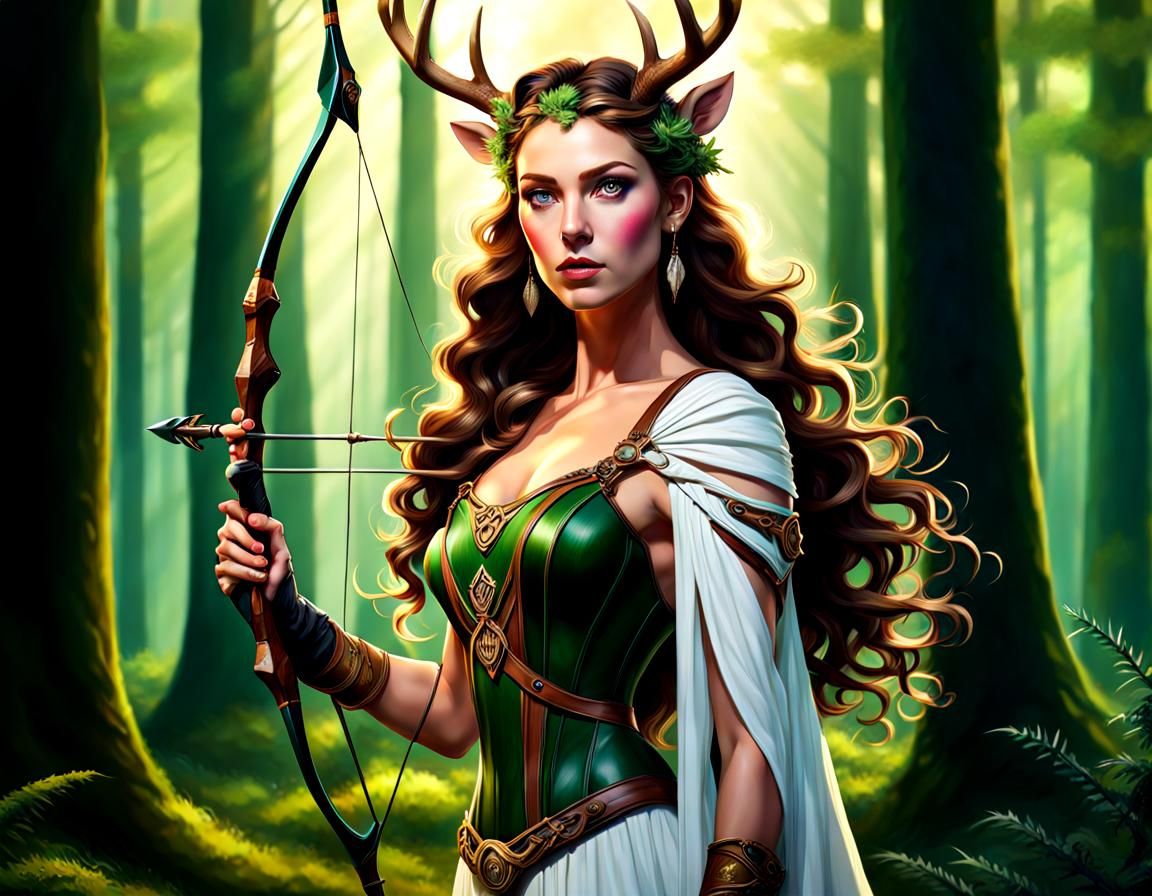 Artemis in Forest with Deer