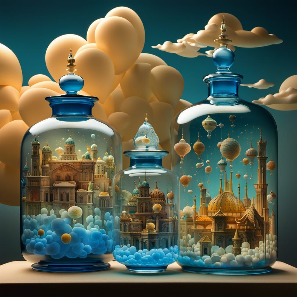Floating City Dreamscape in Glass Jar