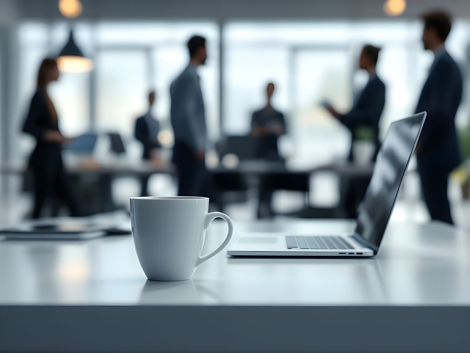 Coffee Cup and Laptop in Clean Office