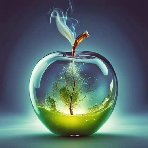 Glowing Glass Apple with Cosmic Energy