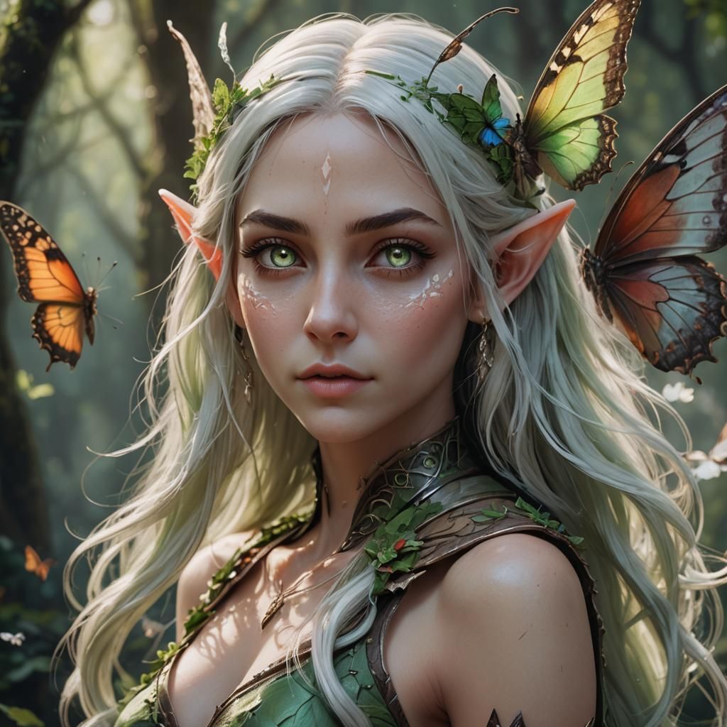 Fantasy Elf with Butterfly Wings in Detailed Matte Painting