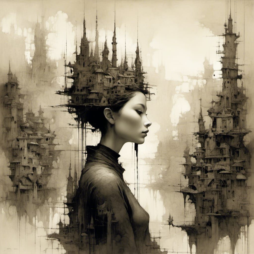 Double Exposure Portrait with Ancient Cityscape