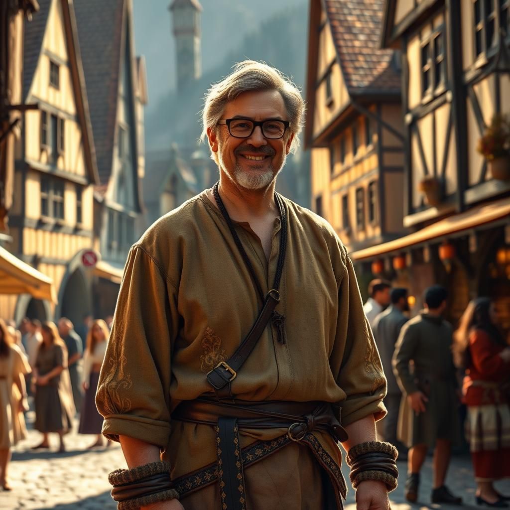 Medieval Town Square Portrait in Digital Matte Painting Styl...