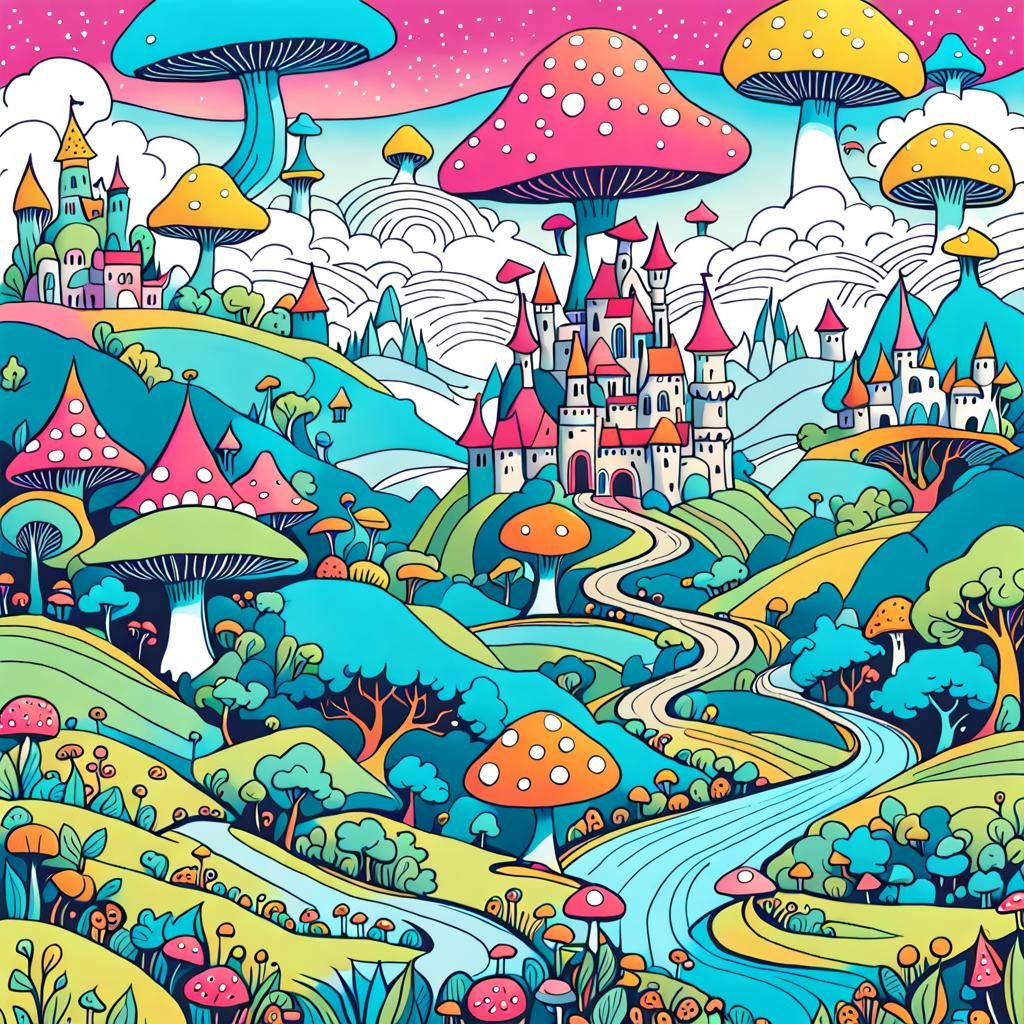 Whimsical Doodle-Style Fantasy Landscape