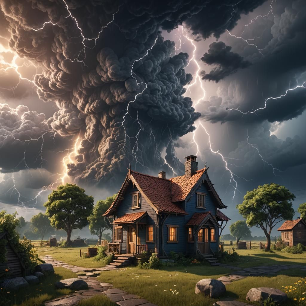 Thunderstorm and Sunny Skies in Detailed Matte Painting