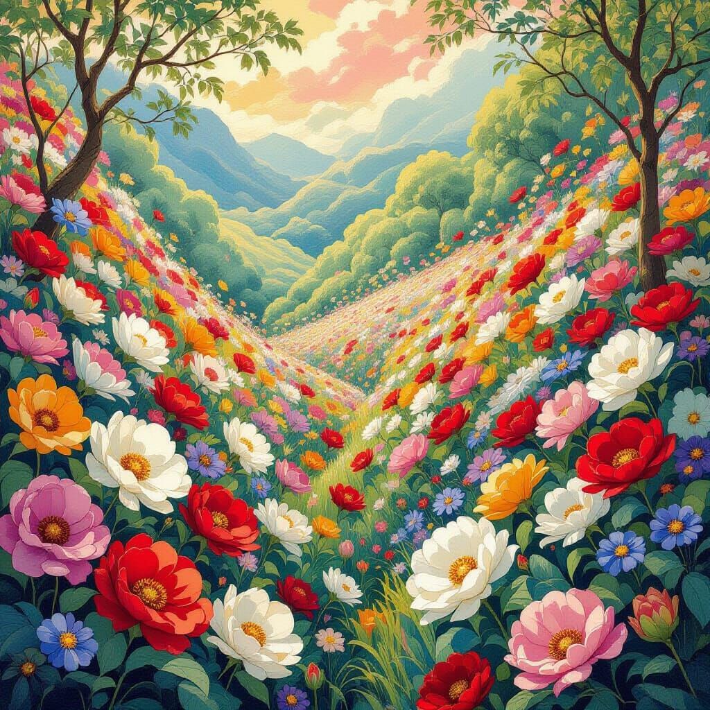 Yamato-e Painting of a Million Flowers