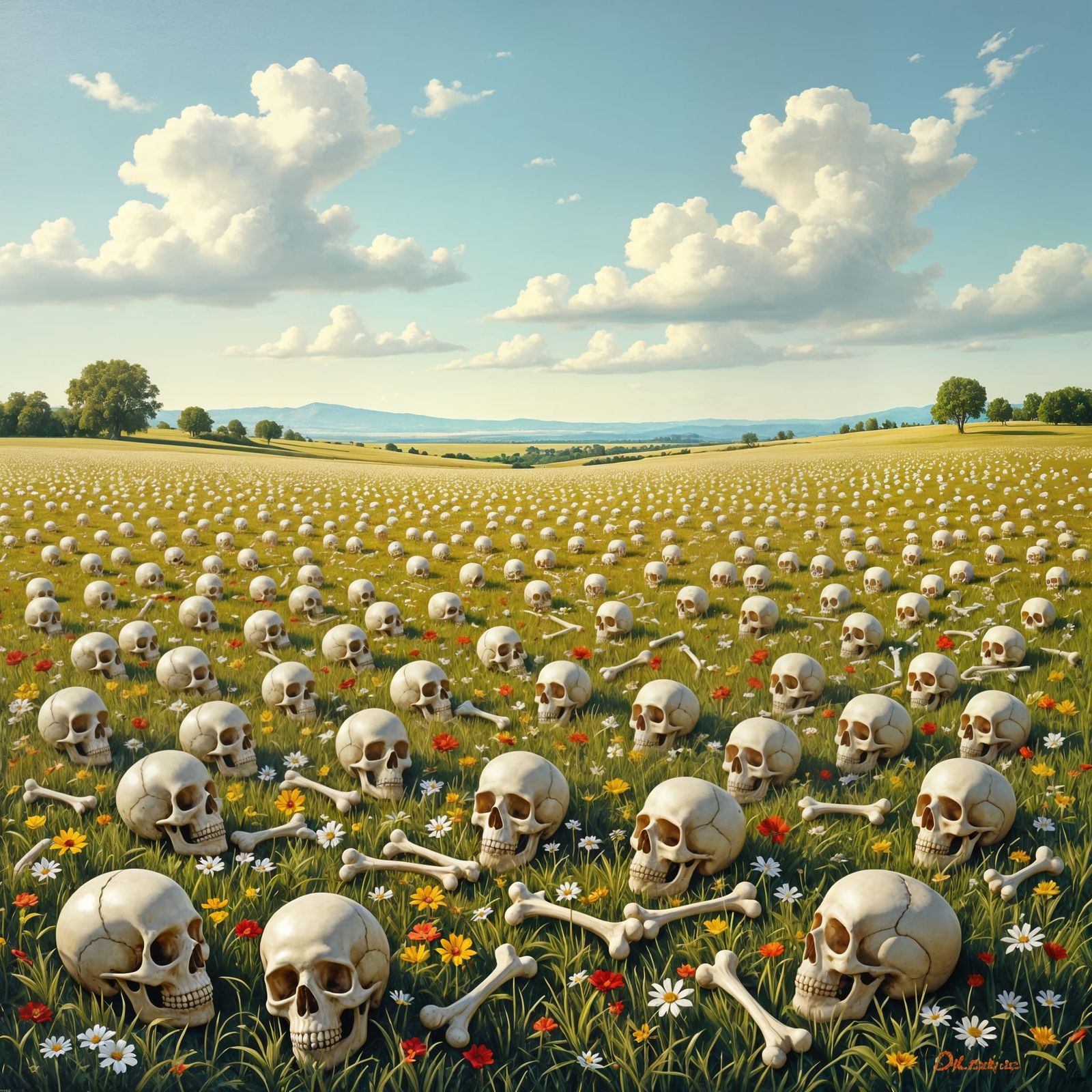 Surreal Macabre Meadow of Human Bones