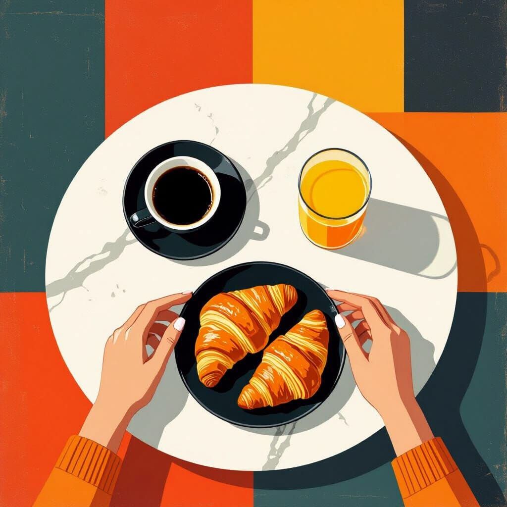 Elegant Breakfast Flatlay on Marble Table