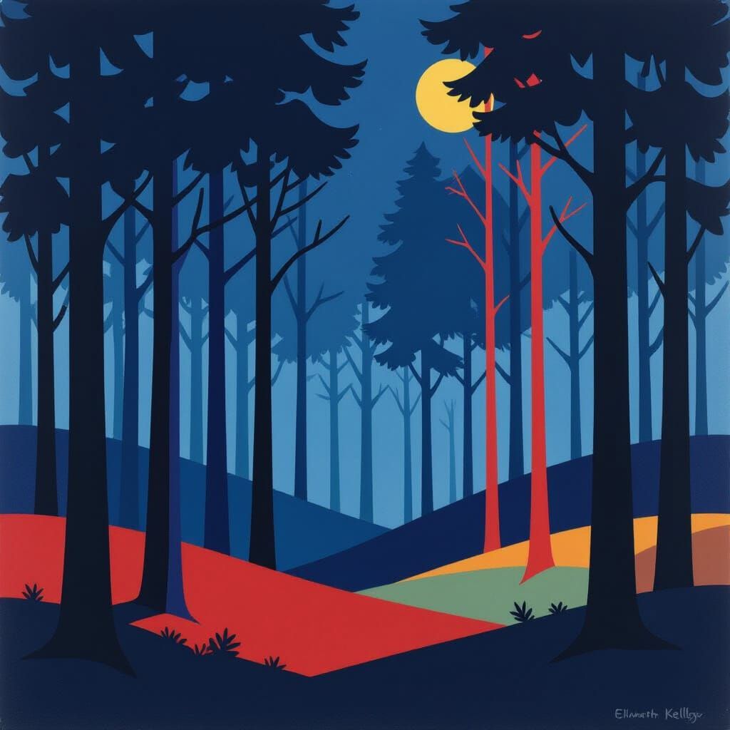 Ellsworth Kelly Style Winter Forest at Night