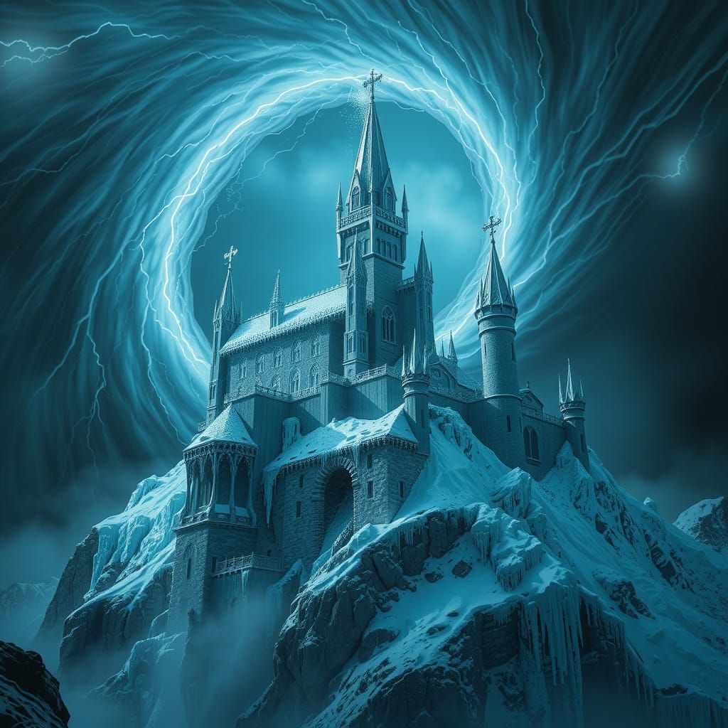 Icy Castle in Tempestuous Storm, Inspired by Surreal Art