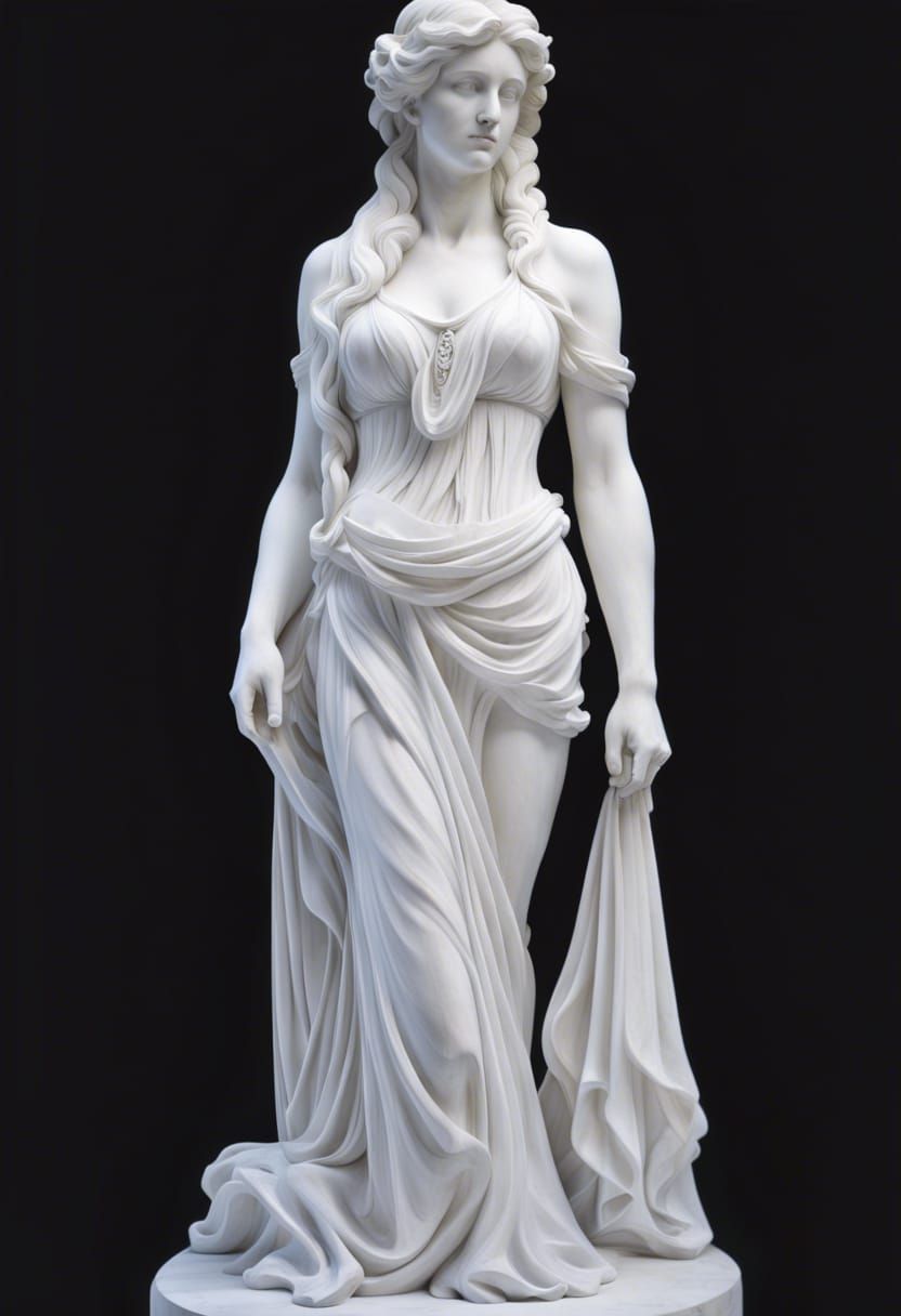 White Marble Statue of Elegant Woman