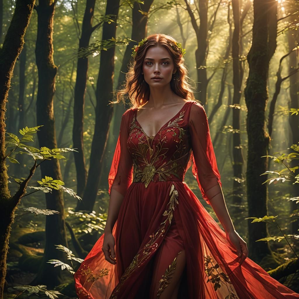 Ethereal Beauty in Enchanted Forest, Hyperrealistic Art