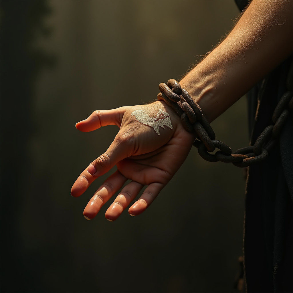 Chained Hand Reaching in Cinematic Light