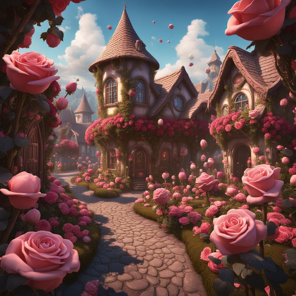 Rose Village Fantasy Concept Art