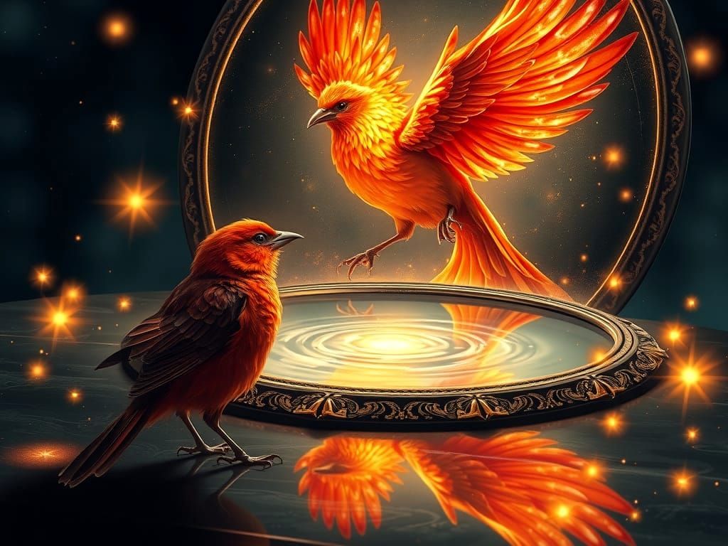 Majestic Phoenix Revealed to Small Bird in Magical Scrying P...